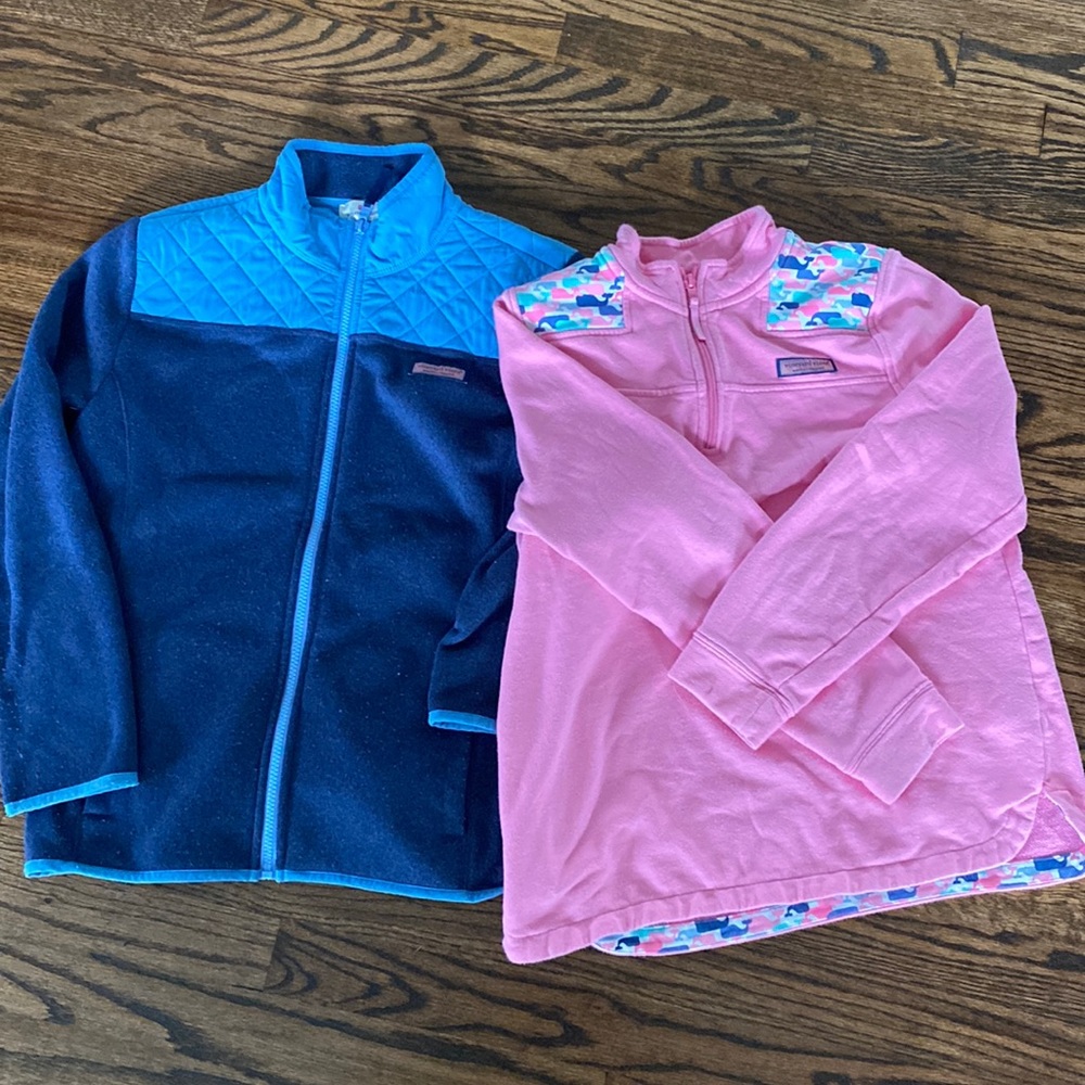 Vineyard Vines blue full zip + pink quarter zip shirt Youth XL/16 Good c…